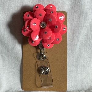 Up cycled Flower Rhinestone Badge Reel Badge Holder  Made From Vintage Necklace